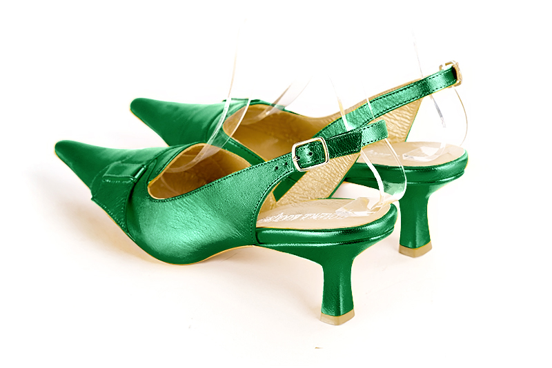 Emerald green women's slingback shoes. Pointed toe. Medium spool heels. Rear view - Florence KOOIJMAN